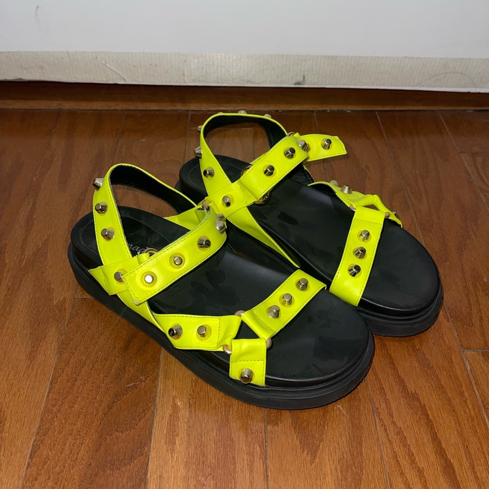 Black and green studded platform sandals